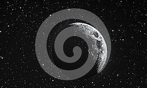 A detailed grayscale depiction of the moon surrounded by stars.Generate Ai