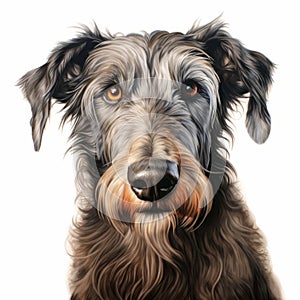 Detailed Grey Dog Portrait In Colorful Caricature Style