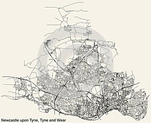Street roads map of the METROPOLITAN BOROUGH AND CITY OF NEWCASTLE UPON TYNE, TYNE AND WEAR photo