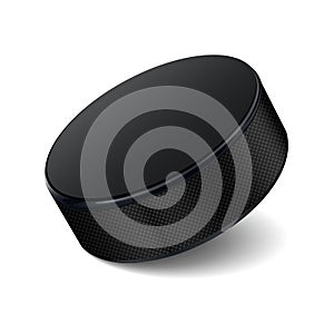 Detailed hockey puck on white background.