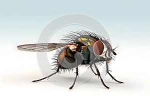 Detailed Housefly Macro on White Background