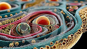 Detailed human cell with visible nucleus diagram. Generated Ai photo