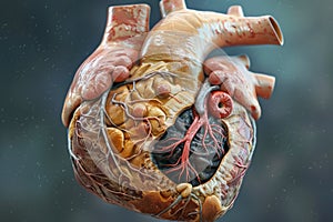Detailed Human Heart Anatomy Model for Educational Purposes Isolated on a Dark Background