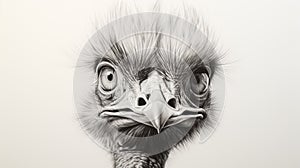 Detailed Hyperrealism Drawing Of Ostrich With Hair - Satirical Wildlife Art