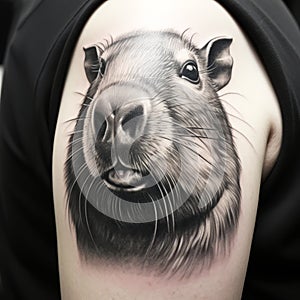 Detailed Hyperrealism Tattoo Of A Guinea Pig: Uhd Image With Caricature Faces