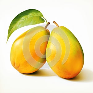 Detailed Hyperrealistic Vector Illustration Of Two Mangoes On White Background