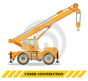 Building crane truck. Heavy equipment and machinery. Construction machine. Vector illustration.