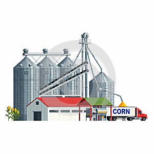 Grain elevator and truck with corn harvest