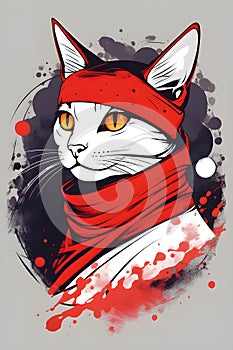 a detailed illustration face evil ninja cat side view magic generated by ai