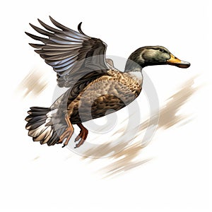 Detailed Illustration Of A Flying Duck In Travis Charest\'s Comic Book Style