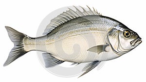 Detailed Illustration Of Gray Bream On White Background