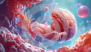 Fetus Development Human Embryo Inside Womb.