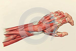 Detailed illustration of the human forearm and hand muscles and tendons