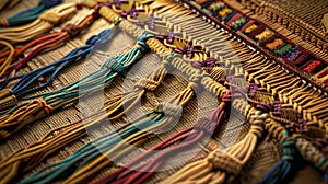 A detailed illustration of a Incan quipu a system of knotted cords used for counting and recording information in