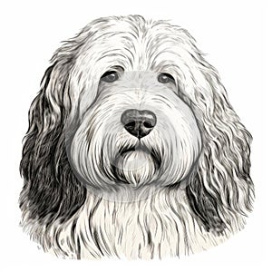 Detailed Illustration Of Old English Sheepdog In Phoenician Art Style