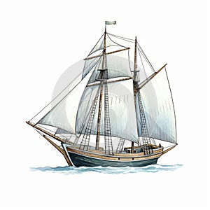 Detailed Illustration Of An Old Sailboat Sailing The Ocean