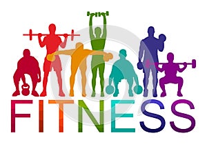 Detailed illustration silhouettes strong rolling people set girl and man sport fitness gym body-building workout powerlifti