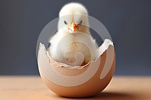 Detailed illustration of small chick hatching from egg, capturing joyous moment of new life emerging