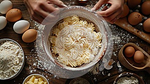 hands shaping homemade pasta photo