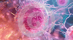 A detailed image of a cells nucleus the central control center containing genetic information and surrounded by a photo