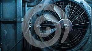 A detailed image of the condensing fan which circulates air over the heat exchanger to dissipate heat photo