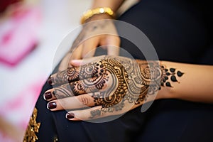 detailed indian henna tattoo being applied on a hand