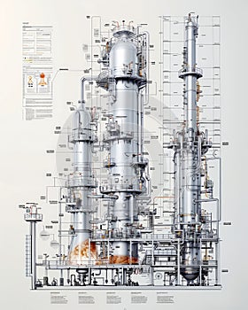 Detailed Industrial Blueprint of a Chemical Processing Plant with Engineering Annotations