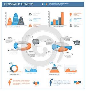 Detailed infographic elements set with graphics and charts