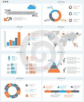 Detailed infographic elements set with world map graphics and ch