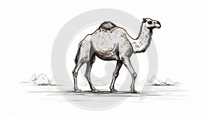 Detailed Ink Etching Style Camel Icon For White Background