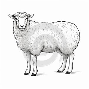Detailed Ink Illustration Of A White Sheep On White Background photo