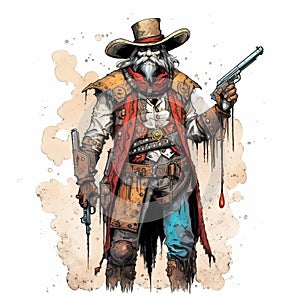 Detailed Ink And Marker Image Of Karoocore Arthurian Apocalyptic Cowboy Western