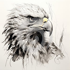 Detailed Ink And Spray Paint Drawing Of An Eagle In The Style Of Hugues Merle