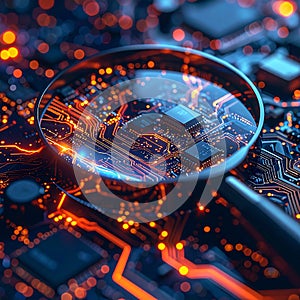 Tech Inspection Microchip on a Circuit Board