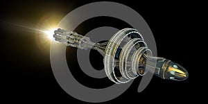 Detailed interstellar spaceship with afterburner isolated on black photo