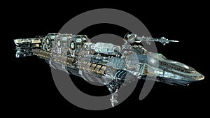 Detailed interstellar spaceship isolated on black