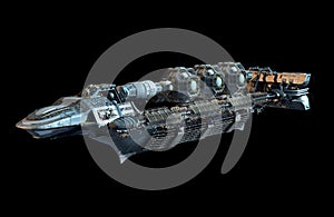 Detailed interstellar spaceship isolated on black photo