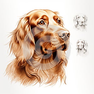 Detailed Irish Setter Dog Portrait Drawing In Light Red And Gold