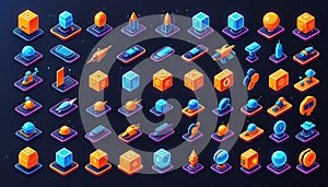 Futuristic Isometric Space and Technology Icons