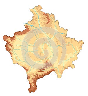 Detailed Kosovo physical map.