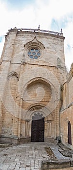 Detailed lateral facade view at the iconic spanish Romanesque architecture building at the Cuidad Rodrigo cathedral, downtown city photo