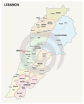 Detailed Lebanon administrative and political vector map photo