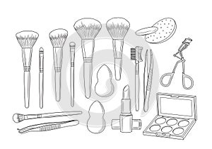 Makeup Tools Line Art Illustration