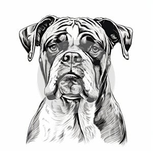 Detailed Line Drawing Of Boxer Dog In Nikon D850 Style