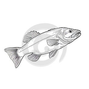 Detailed Line Sketch Vector Fish Print With Realistic Lighting