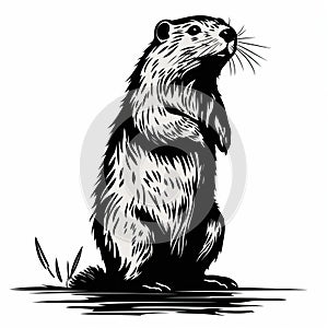 Detailed Line-work Illustration Of A Pensive Beaver In Water