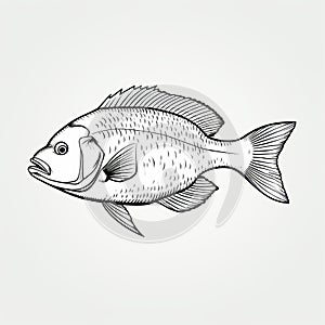 Detailed Linework Fish Illustration On Light Background: Golden Age, Scientific Art Of Tonga