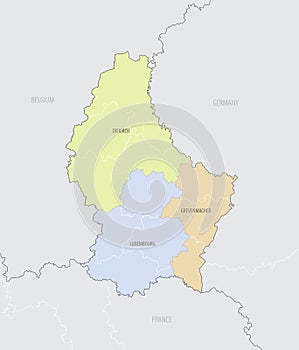 Detailed location map of the luxembourg in Europe with administrative divisions country, vector illustration