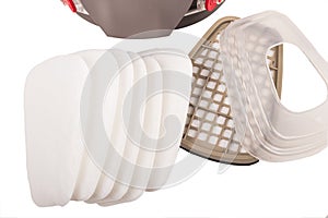 Safety gear showcased with mask and filter components for effective protection in various environments photo