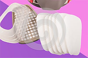 Safety gear showcased with mask and filter components for effective protection in various environments photo